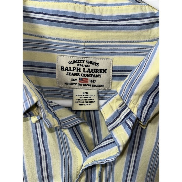 VTG Ralph Lauren Jeans Co  Men's L Button Down Shirt Striped Flag Logo Classic - Picture 2 of 6
